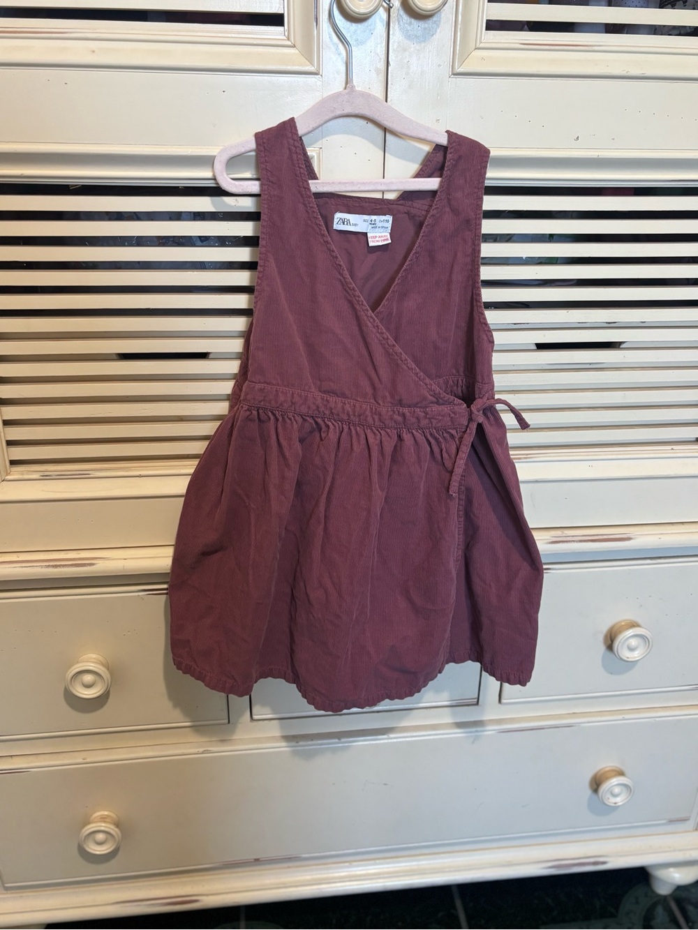 Zara Girls Mauve Wrap Corduroy Dress with Side Tie